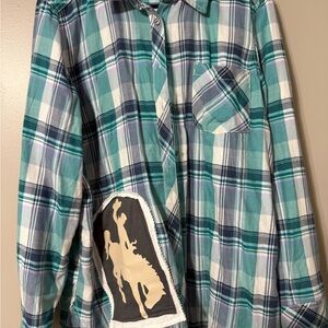 Plaid Button-Up Shirt with Western Patch